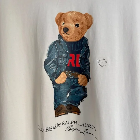 🐻 Polo Bear Ralph Lauren Denim Jacket Graphic T-Shirt Tee XL Extra Large - Picture 7 of 16
